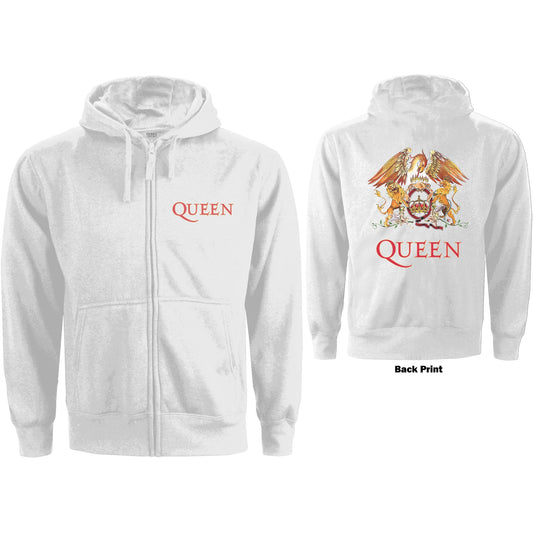 Queen Ladies Zipped Hoodie: Classic Crest (Back Print)
