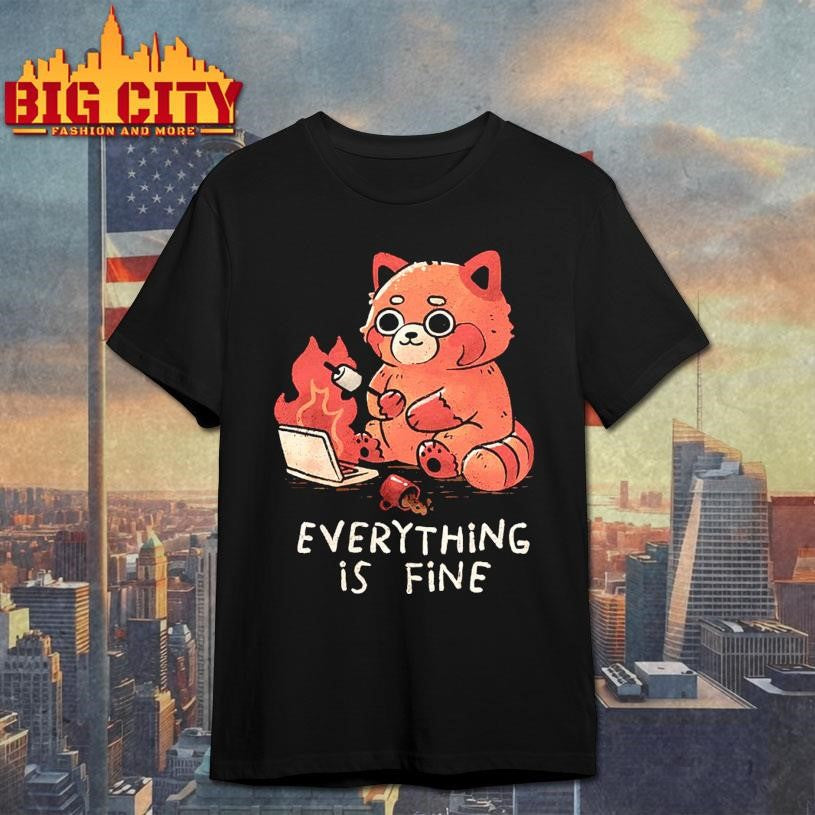 Red Pand Everything Is Fine-Mens Shirt