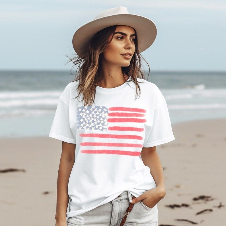 Retro America Shirt, American Flag, 4th Of July Shirt, Fourth Of July, Patriotic USA Gift, Women's Graphic Tee, USA Shirt...