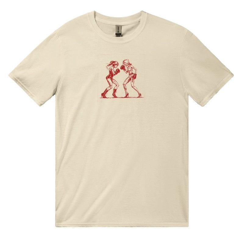 Retro Boxing Girls Unisex Tee, Coquette Tee, Vintage Graphic Top, Pinterest Aesthetic, 90s Tshirt, Y2K Shirt, Vintage Illustration Shirt