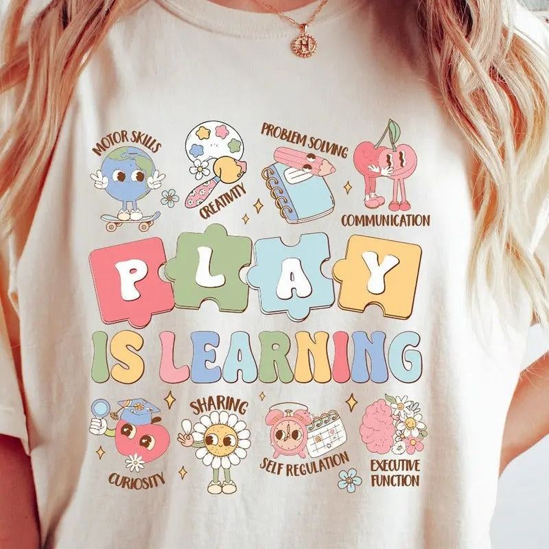 Retro Teacher Shirt, Play Is Learning Teacher Shirt, Back To School Tshirt, Groovy Teacher Shirt, First Day Of School Gifts