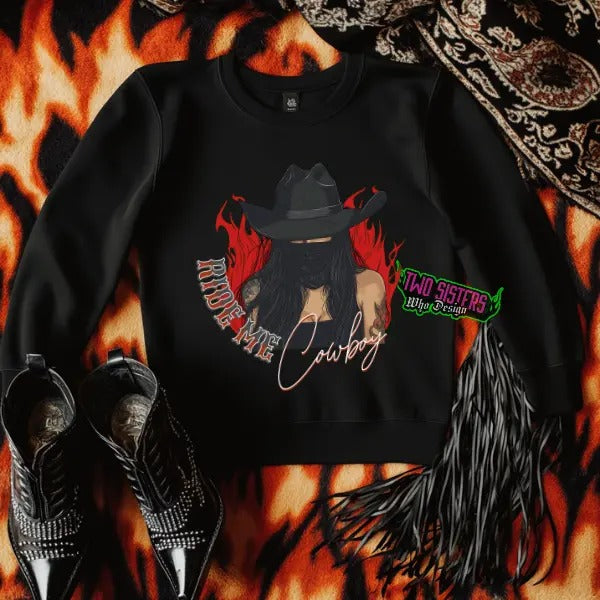 Ride Me Cowboy -  Black Crewneck Sweatshirt | Punk, Alt, Grunge, Goth, Skeleton, Western Style