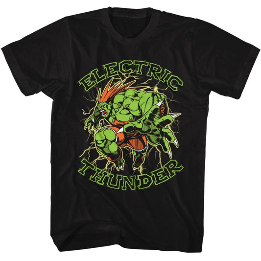 Street Fighter Mens S/S T-Shirt - Electric Thunder - Solid Black