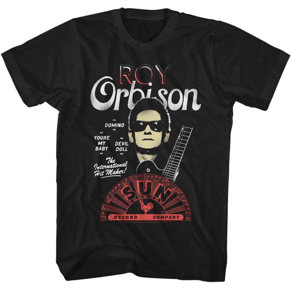 Sun Records - Roy Orbison Guitar Shades - American Classics - Black Adult Short Sleeve T-Shirt