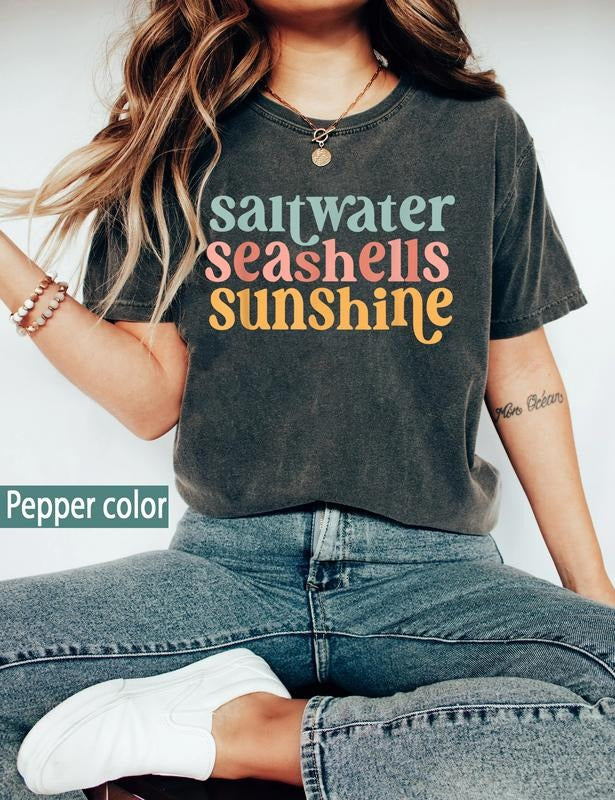 Saltwater Seashells Sunshine Shirt, Summer Beach Shirt, Saltwater, Seashells, Sunshine Shirt, Summer Trip Shirt, Vacation Matching Clothing