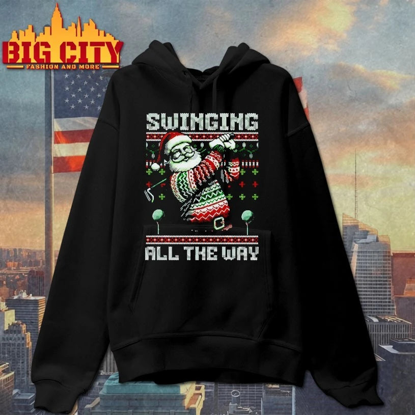 Santa Claus Golf Swinging All The Way Ugly Christmas shirt