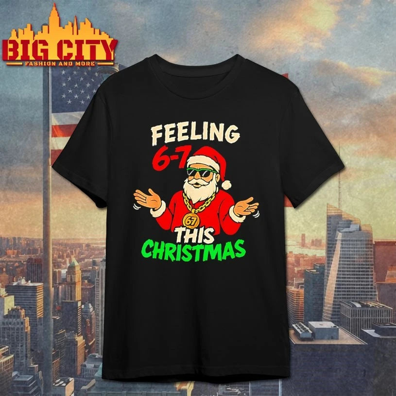 Santa Claus gold necklace 67 feeling 6 7 this Christmas shirt