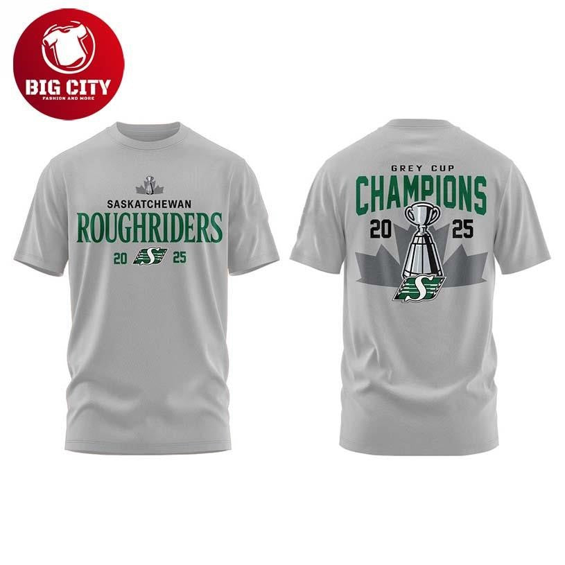 Saskatchewan Roughriders 112th Grey Cup Champions Grey 2025 Two Sided Shirt