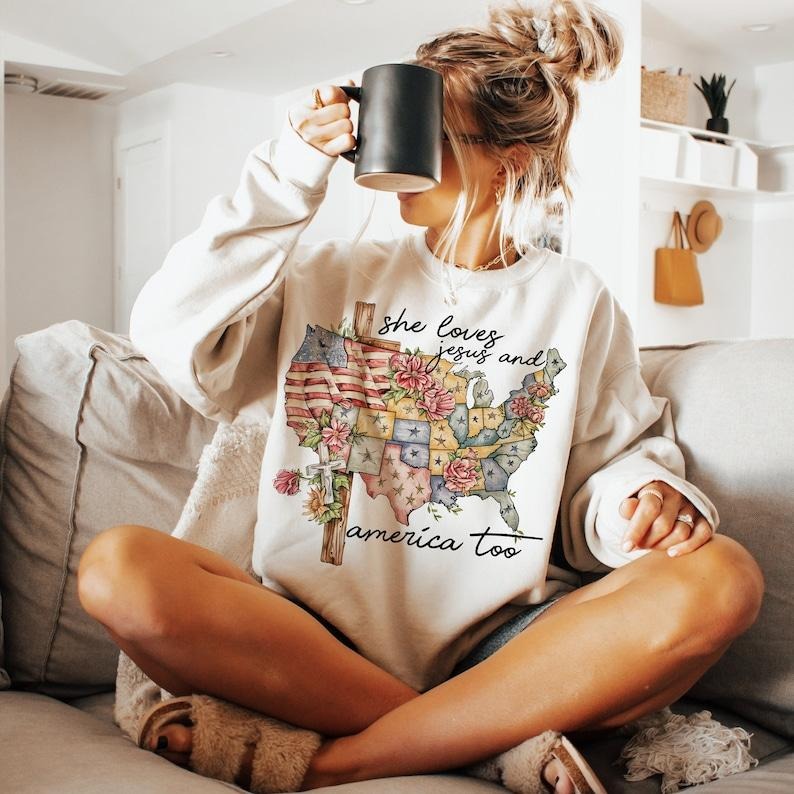 She Loves Jesus And America Too, 4th of july , Independence Day , Christian 4th of July, Jesus Lover America , Jesus ...