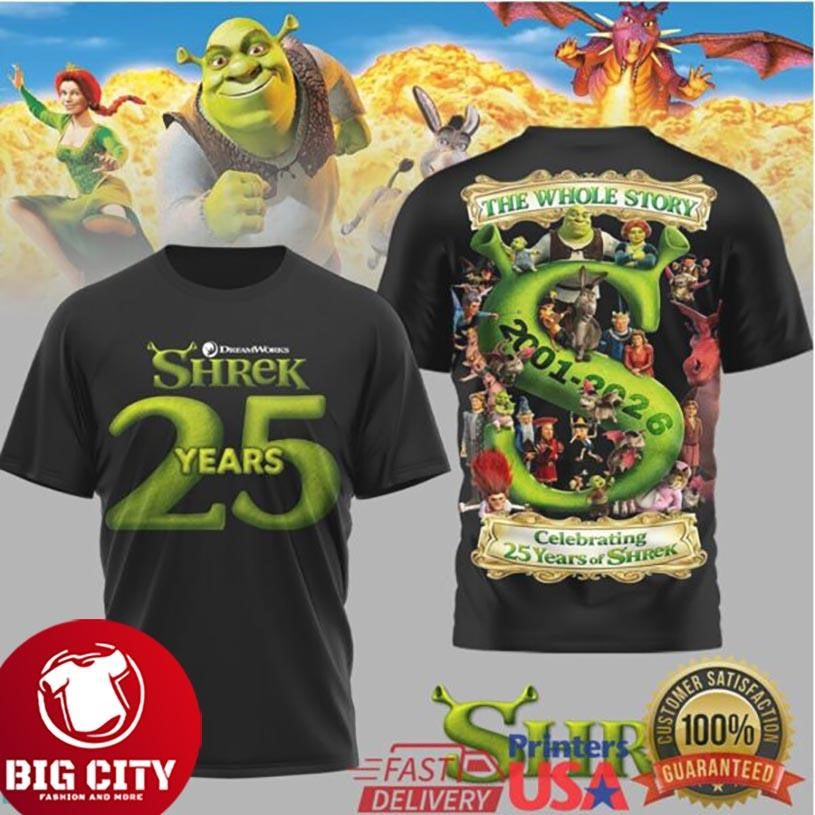 Shrek 25 Years Anniversary 2001 2026 The Whole Story Character Two Sided Shirt