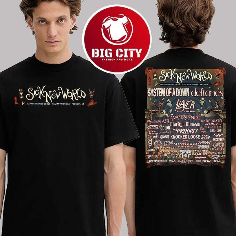Sick New World 2026 Event Poster Line Up At Texas Motor Speedway In Fort Worth TX On October 24 2026 New Two Sided Shirt