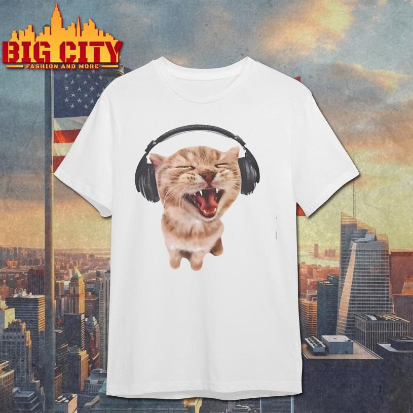 Silly Cat With Headphones Shirt