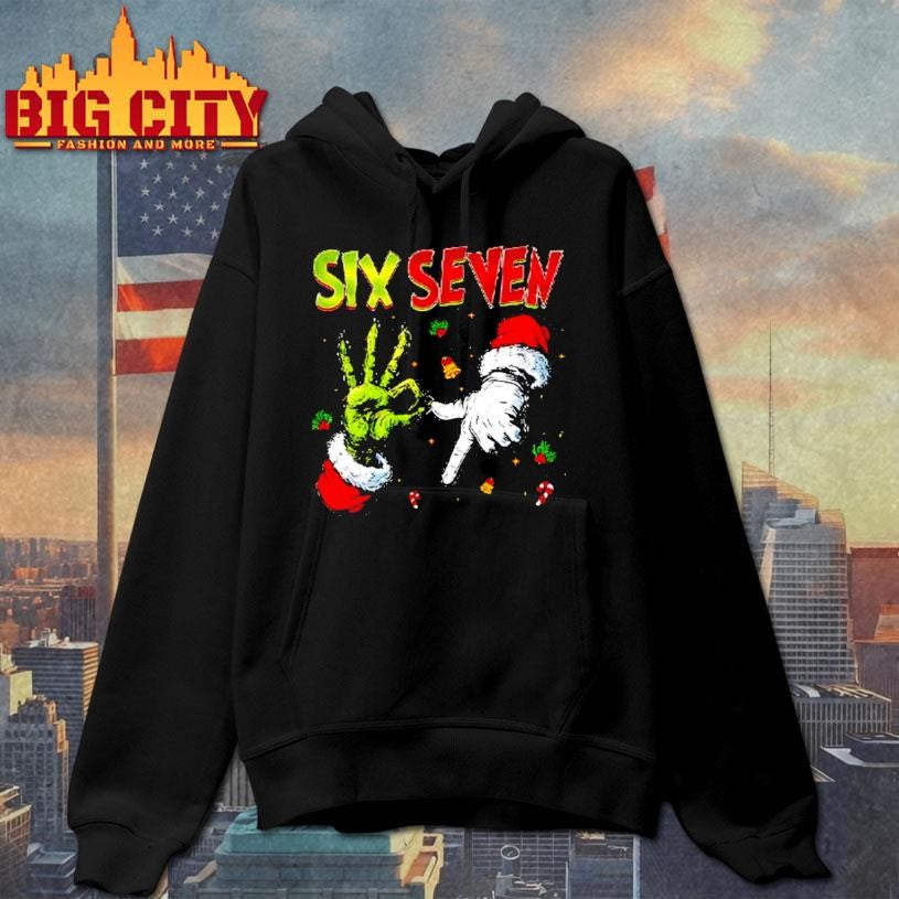 Six Seven 67 Meme Christmas Grinch Santa Hand Shirt
