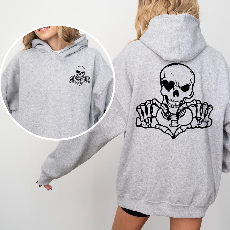 Skeleton Hands Heart Hoodie, Funny Skull Unisex Hoodies, Funny Love Vibes Hoodie, Couple Clothing, Streetwear