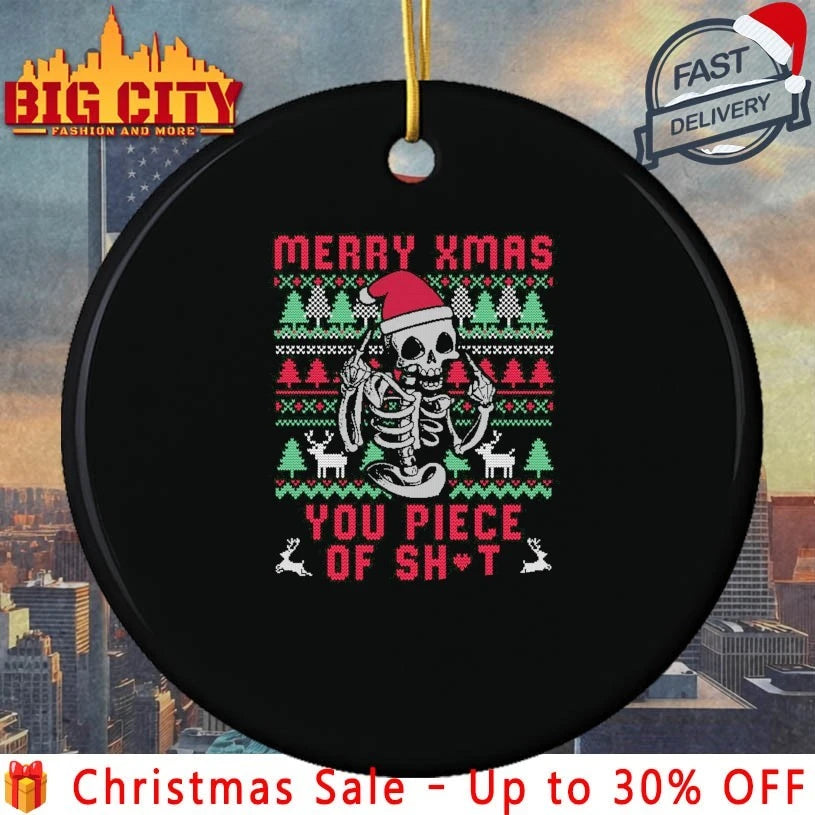 Skull Merry Xmas You piece of shit ugly christmas shirt
