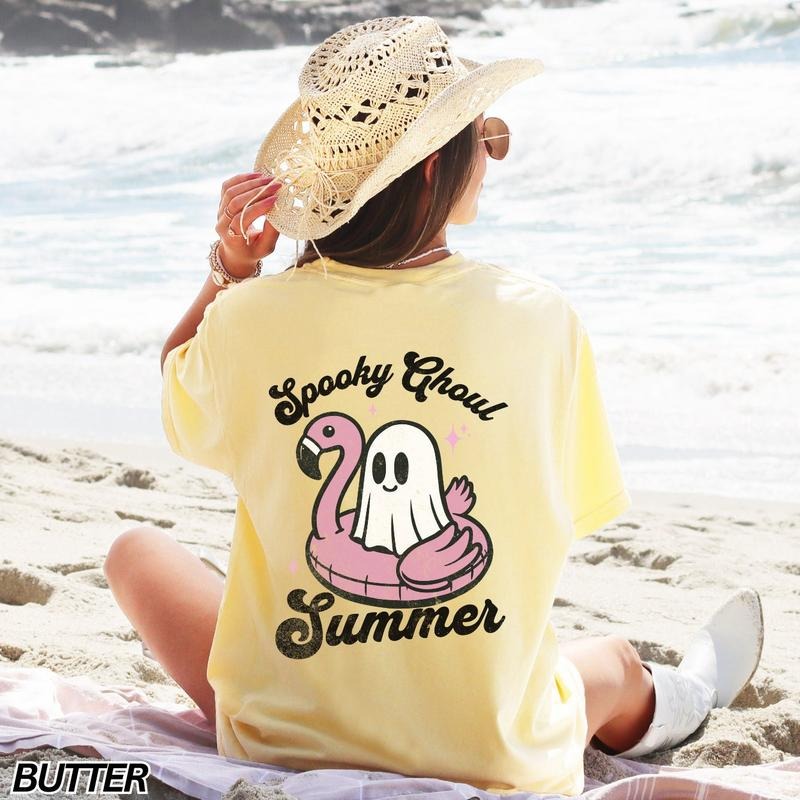 Spooky Ghoul Summer, Cute Ghost Shirt, Flamingo Shirt, Funny Summer Shirt, Summer Vibes, Beach Vibes, Gift for Her
