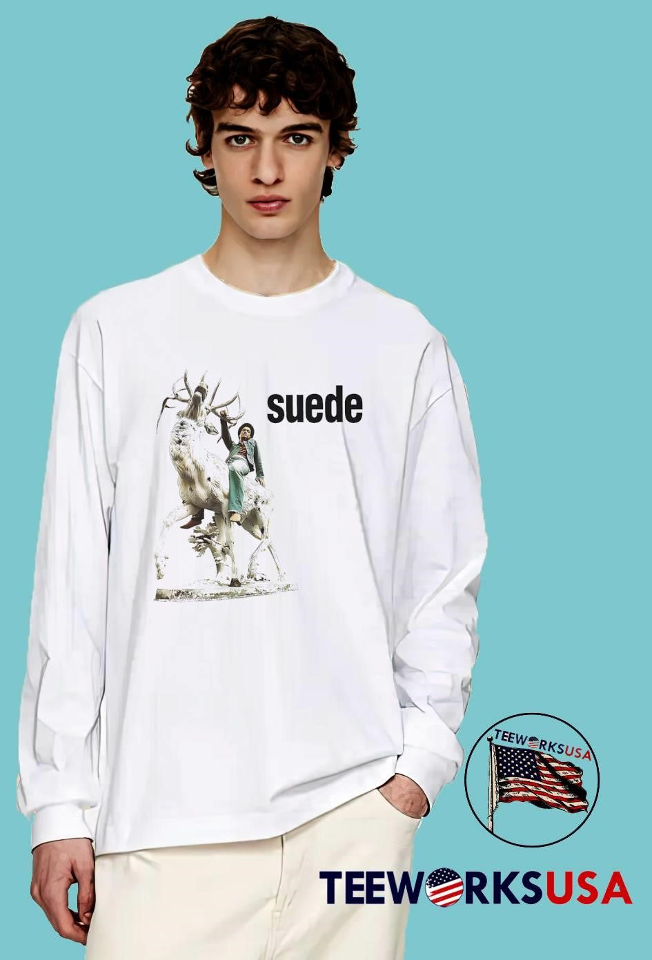 Suede Band Person Riding A Deer Statue shirt