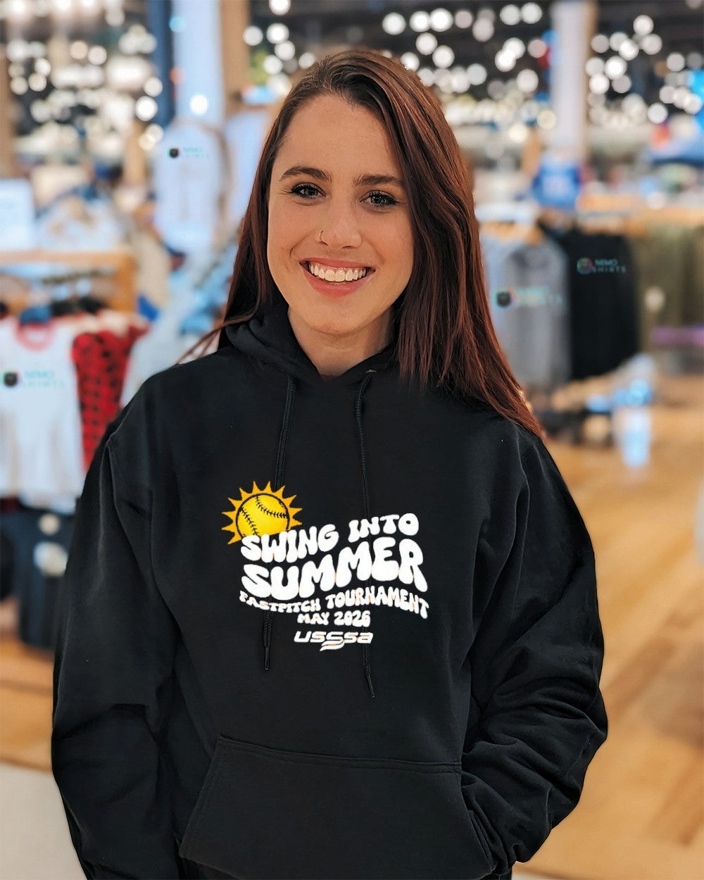 Swing into summer fastpitch tournament softball May 2026 shirt