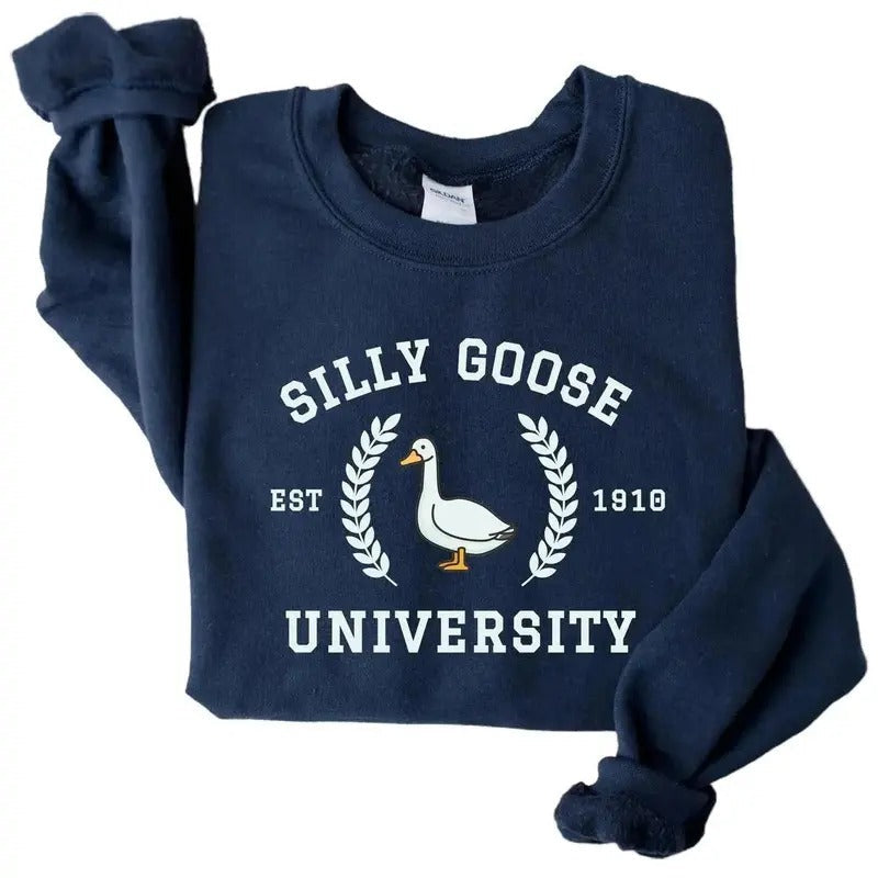 Silly Goose University Crewneck Sweatshirt/T-Shirt, For Men, For Women, Unisex Style, 100% Cotton, Pullover Crewneck Sweatshirt