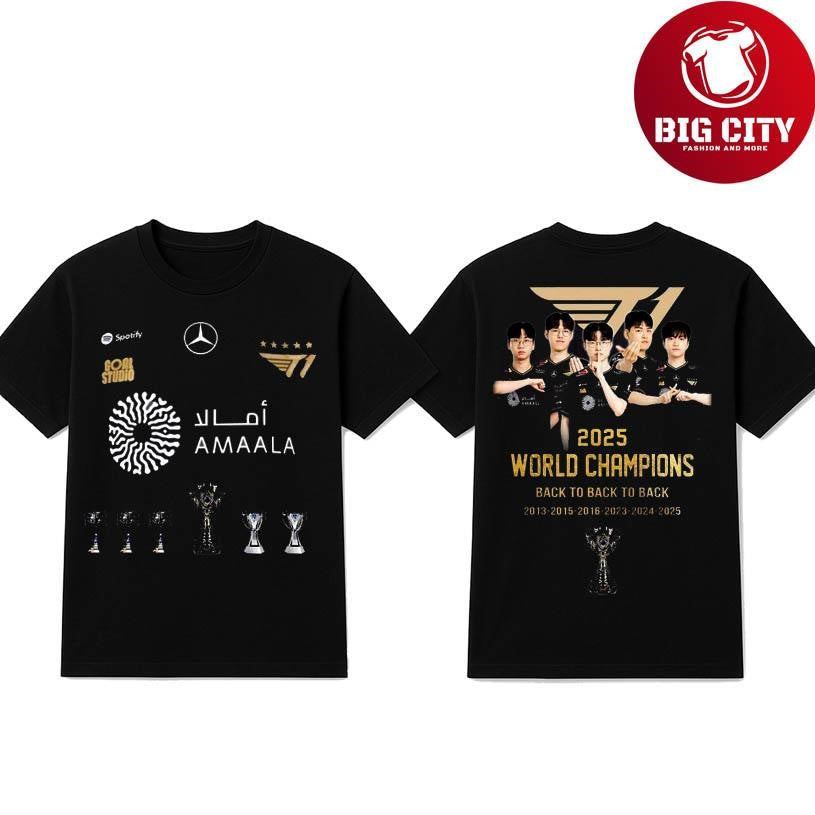 T1 2025 World Champions Back To Back To Back Two Sided Shirt