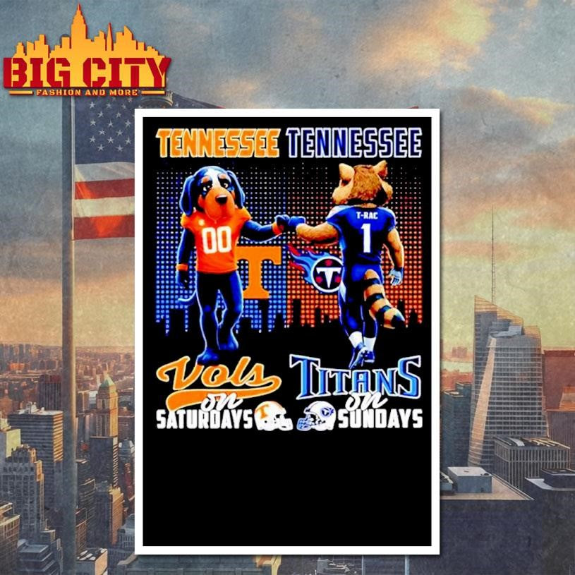 Tennessee Volunteers on Saturdays vs Tennessee Titans on Sundays Mascot City Skyline Shirt