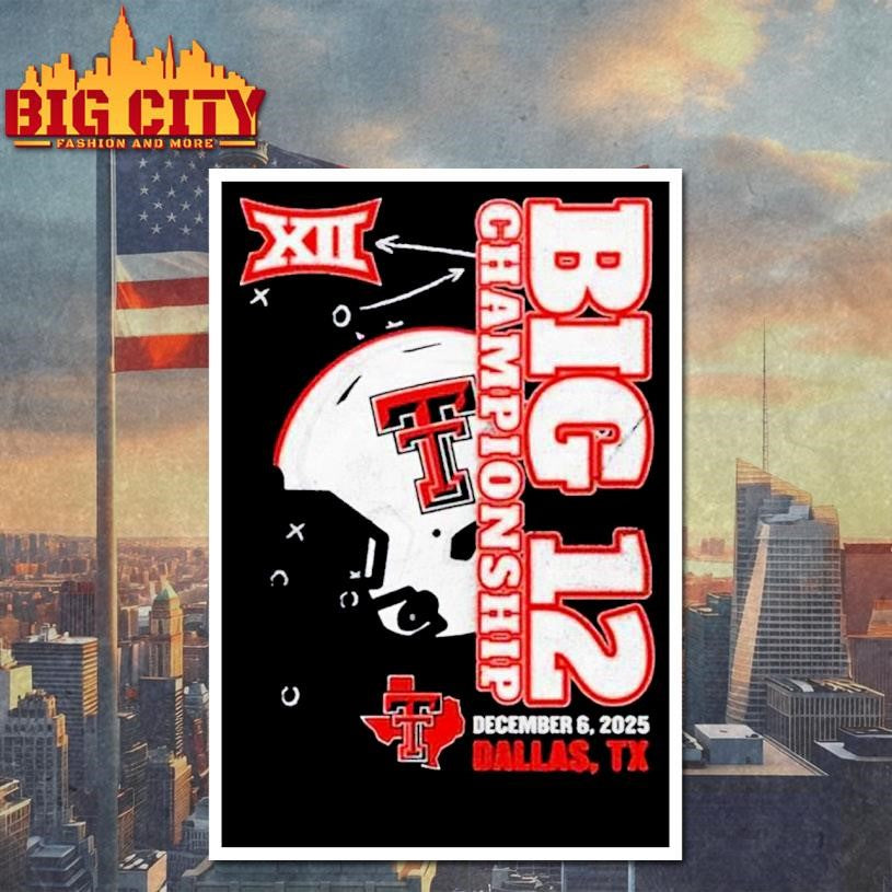 Texas Tech Red Raiders 2025 Big 12 Football Championship Vertical Helmet Shirt