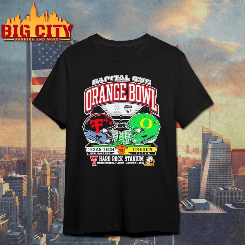 Texas Tech vs Oregon 2025 Capital One Orange Bowl Helmet Shirt