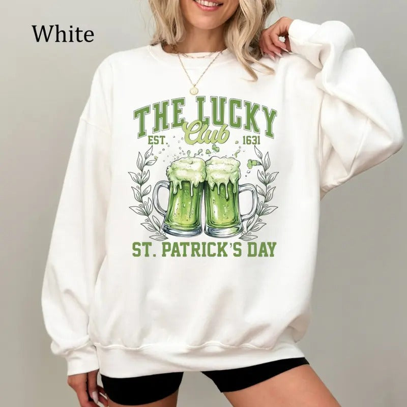 The Lucky Club Sweatshirt, St. Patrick's Day Beer Shirt, Irish Pub Crewneck, Festive Shamrock Pullover, Cozy Fleece Sweatshirt, Everyday Casual Comfort