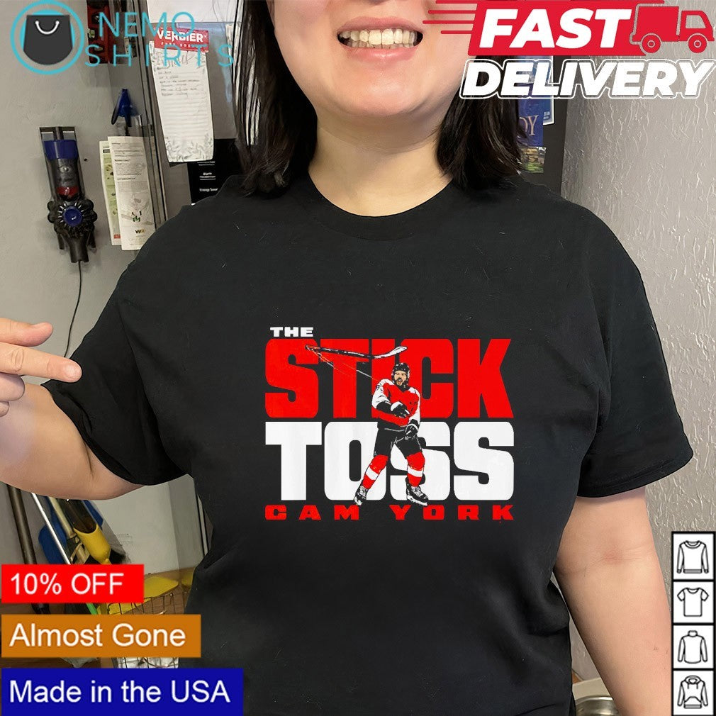 The stick toss Cam York Philadelphia Flyers shirt