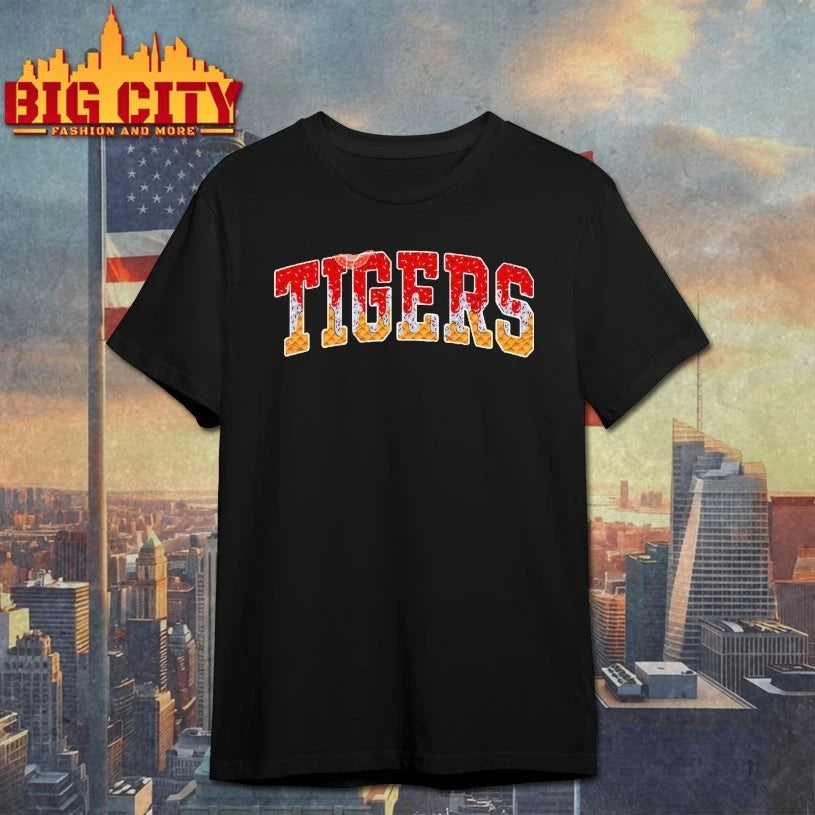 Tigers Red Silver Grey Drip Arched Varsity Drippy Ice cream waffle Cone Mascot Sublimation shirts