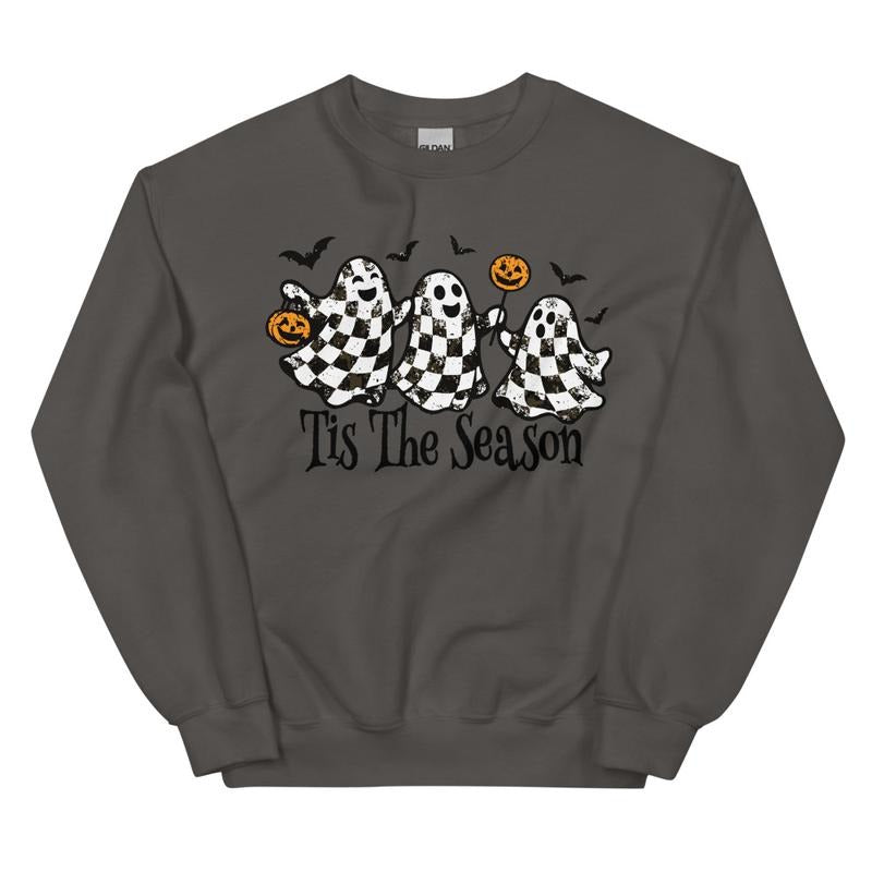 Tis The Season Checkered Ghost Sweatshirt Oversized trendy spooky Crewneck
