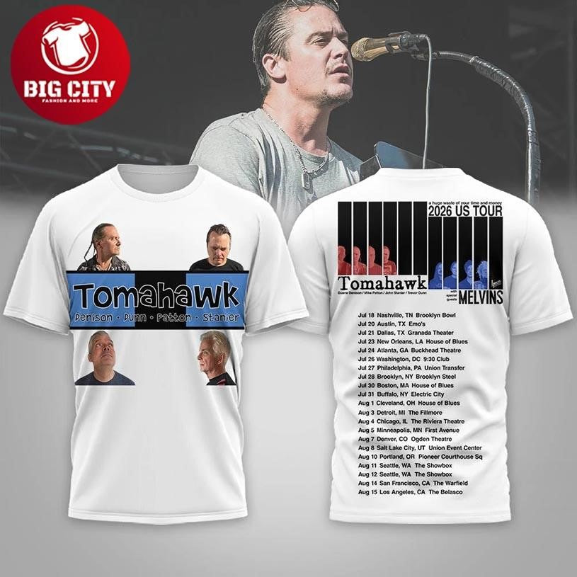 Tomahawk Band 2026 US Tour Mike Patton And Melvins Two Sided Shirt