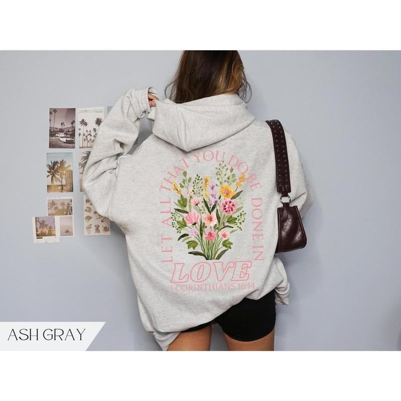 Trendy Christian Sweatshirt Merch, Words on Back Bible Verse Hoodie, Jesus Loves You, Aesthetic Women's Faith Apparel, Back to School Gift