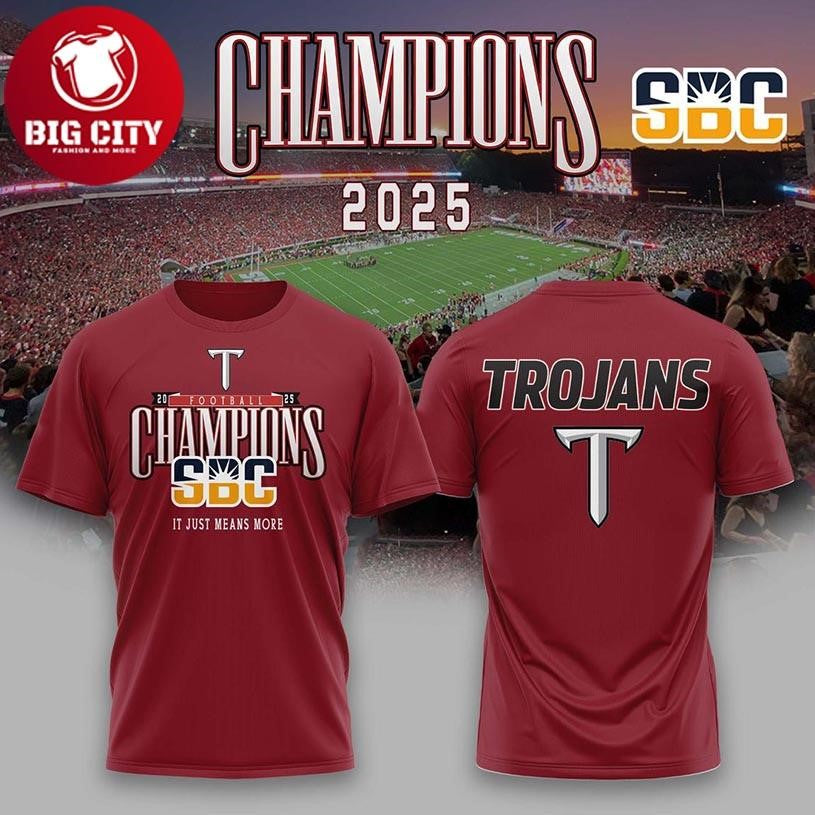 Troy Trojans Sun Belt Champions 2025 Celebrating Two Sided Shirt