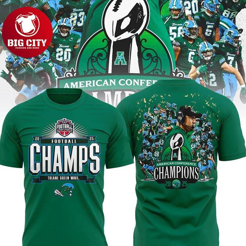 Tulane Green Wave 2025 American Conference Champions Two Sided Shirt