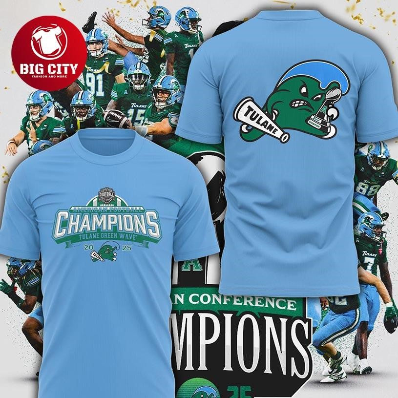 Tulane Green Wave 2025 American Football Champions Baby Blue Two Sided Shirt