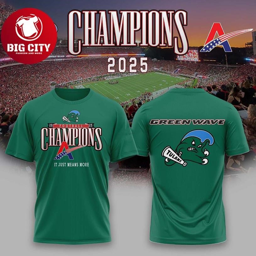 Tulane Green Wave American Conference Champions 2025 Football Two Sided Shirt