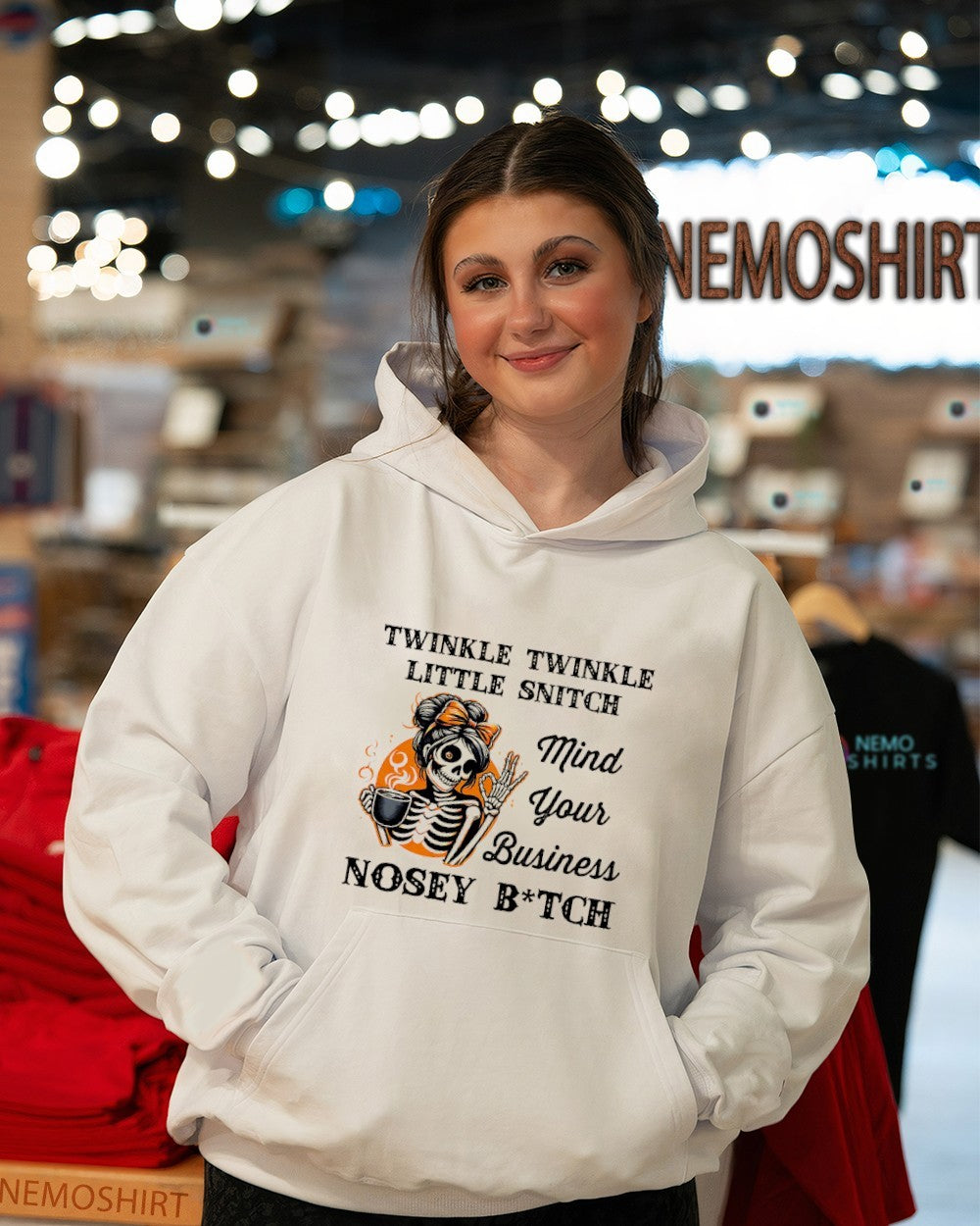 Twinkle twinkle little snitch mind your business nosey bitch messy bun skeleton shirt