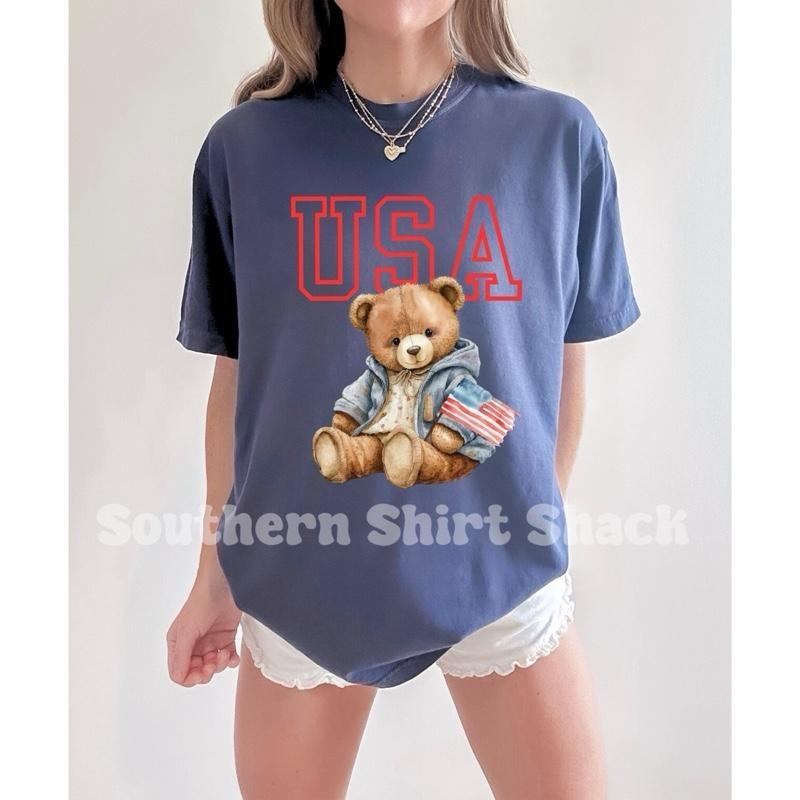 USA Teddy Bear t shirt  | Denim comfort colors t shirt | 4th of July T shirt Hoodie, Sweatshirt | ZylaModa.com