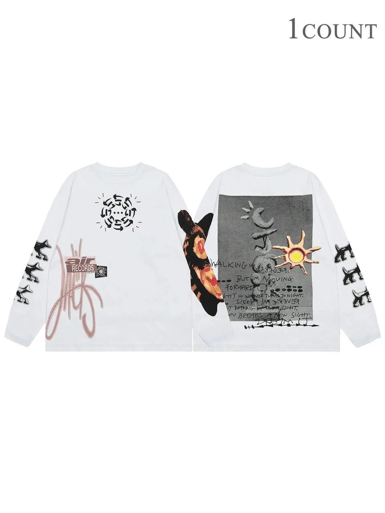 Unisex's Letter & Sun Print Long Sleeve Tee, Street Fashion Casual  T-shirt for Daily Holiday Outdoor Wear, Unisex Clothes for Spring