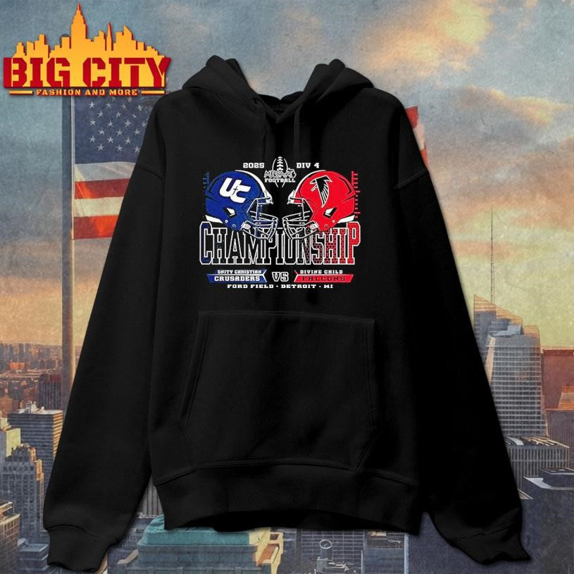 Unity Christian Crusaders Vs Divine Child Falcons 2025 Mhsaa Football Division 4 H2h Championship Shirt