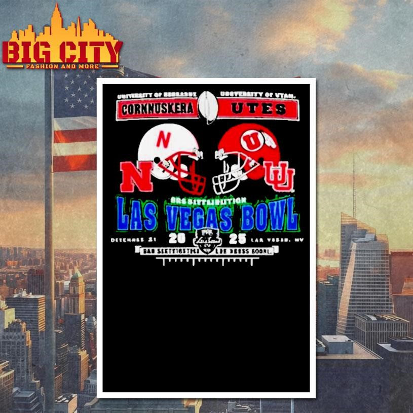 University Of Nebraska Vs University Of Utah 2025 Las Vegas Bowl Matchup Helmet Shirt