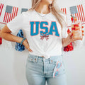 Usa Flag Bow Shirt Summer Bbq T-shirt Women's 4th Of July Tshirt Red White And Blue America Tee Patriotic Family Shirts...