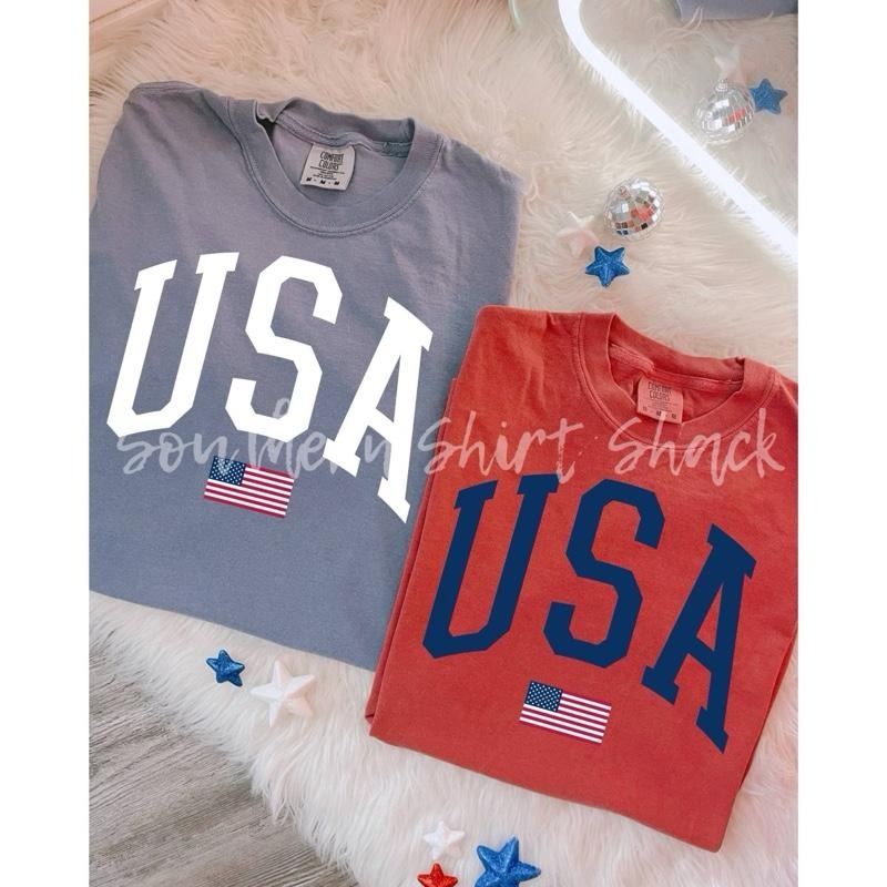 Varsity USA T shirt  | comfort colors t shirt | Patriotic Shirt | 4th of July Hoodie, Sweatshirt | ZylaModa.com