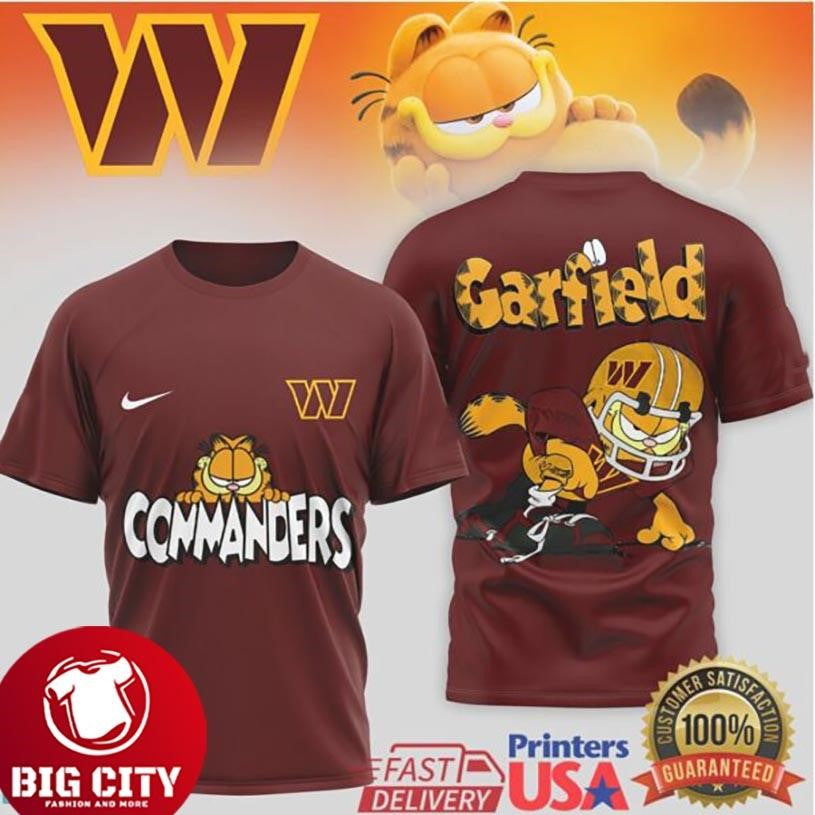 Washington Commanders Garfield Football Character Two Sided Shirt
