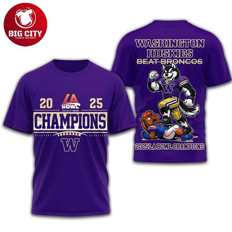 Washington Huskies NCAA 2025 LA Bowl Champions Game Two Sided Shirt