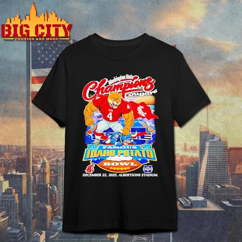 Washington State Cougars 2025 Famous Idaho Potato Bowl Champions mascot shirt