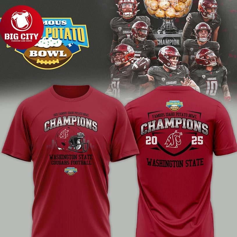 Washington State Cougars 2025 Famous Idaho Potato Bowl Champs Celebrate 2025 Two Sided Shirt