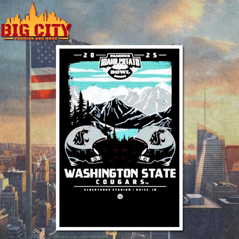 Washington State Cougars 2025 Famous Idaho Potato Bowl Helmet Chriast Shirt