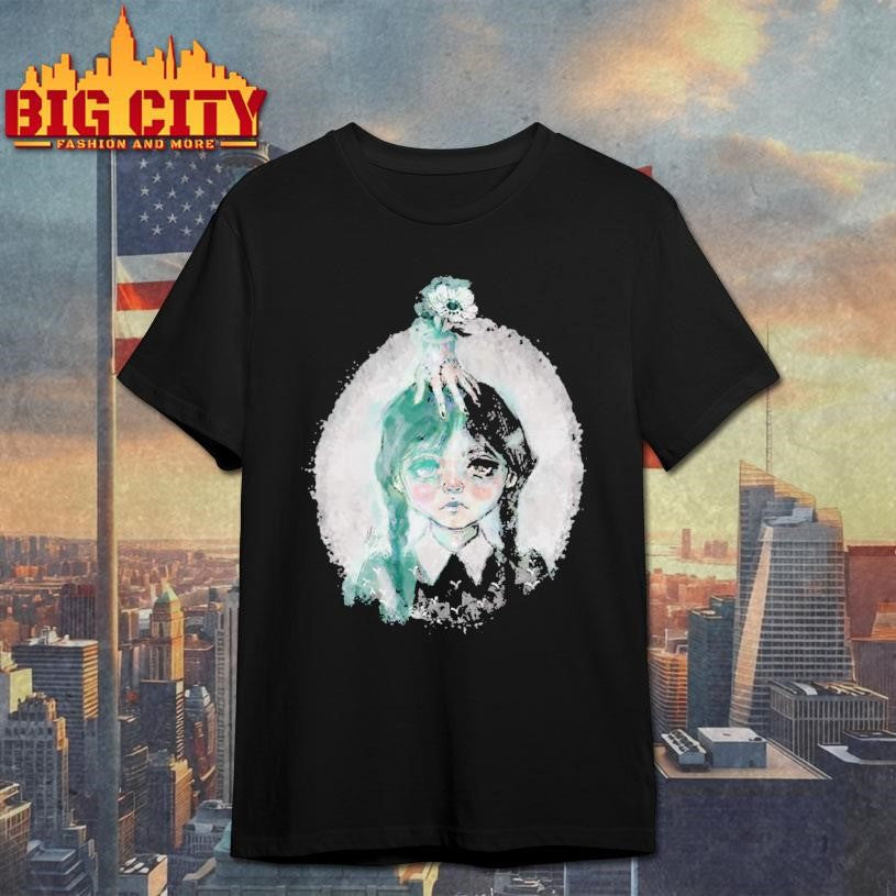 Wednesday Addams With Thing And Flower Teal Shirt